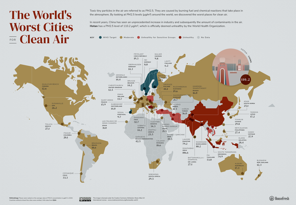 El mapa del mundo de las ciudades con el aire más limpio... y las que ...