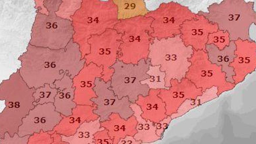 Imatge de les temperatures màximes d&#039;aquest 2 d&#039;agost.