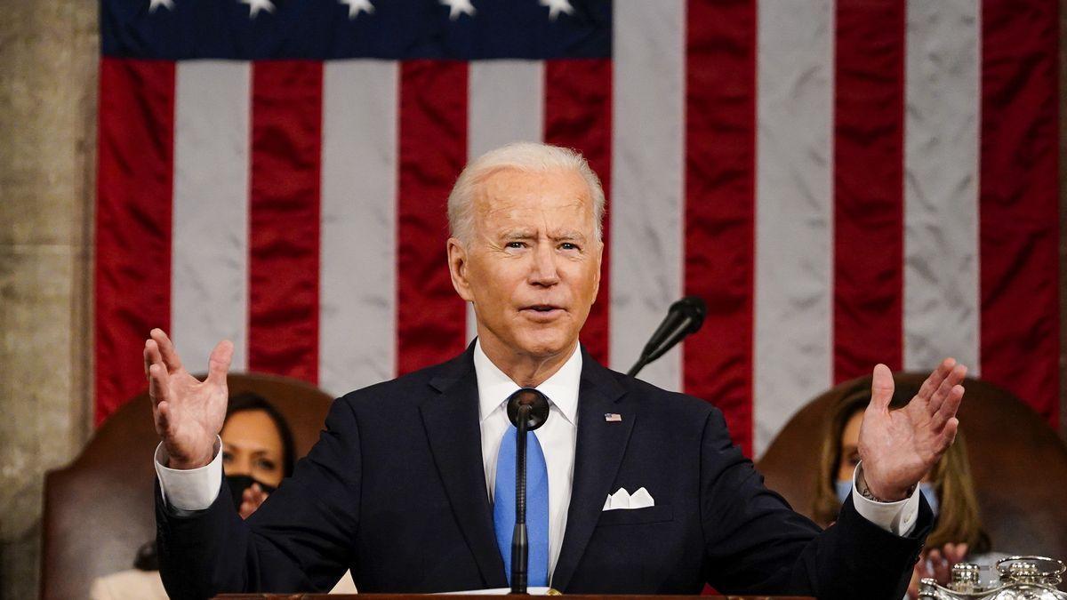 El presidente de Estados Unidos, Joe Biden, durante su discurso tras 100 días en el cargo.