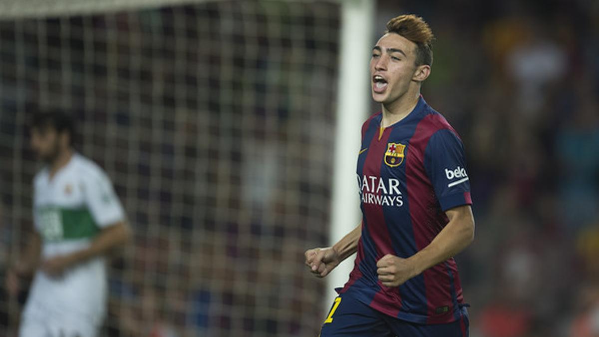 Munir, celebrando el gol que marcó en el partido de Liga entre el Barça y el Elche