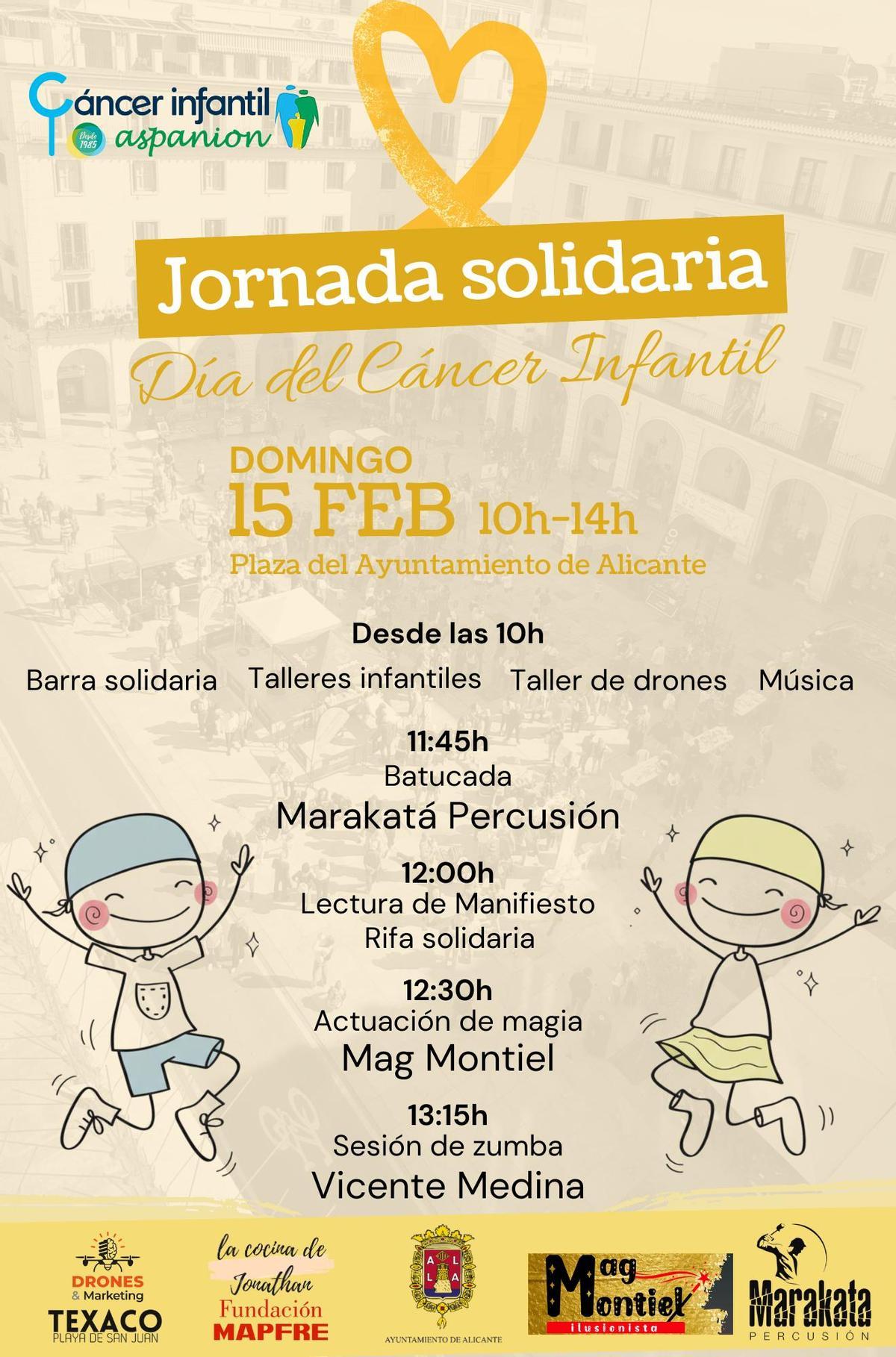 El cartel con las actividades de este domingo en la plaza del Ayuntamiento de Alicante