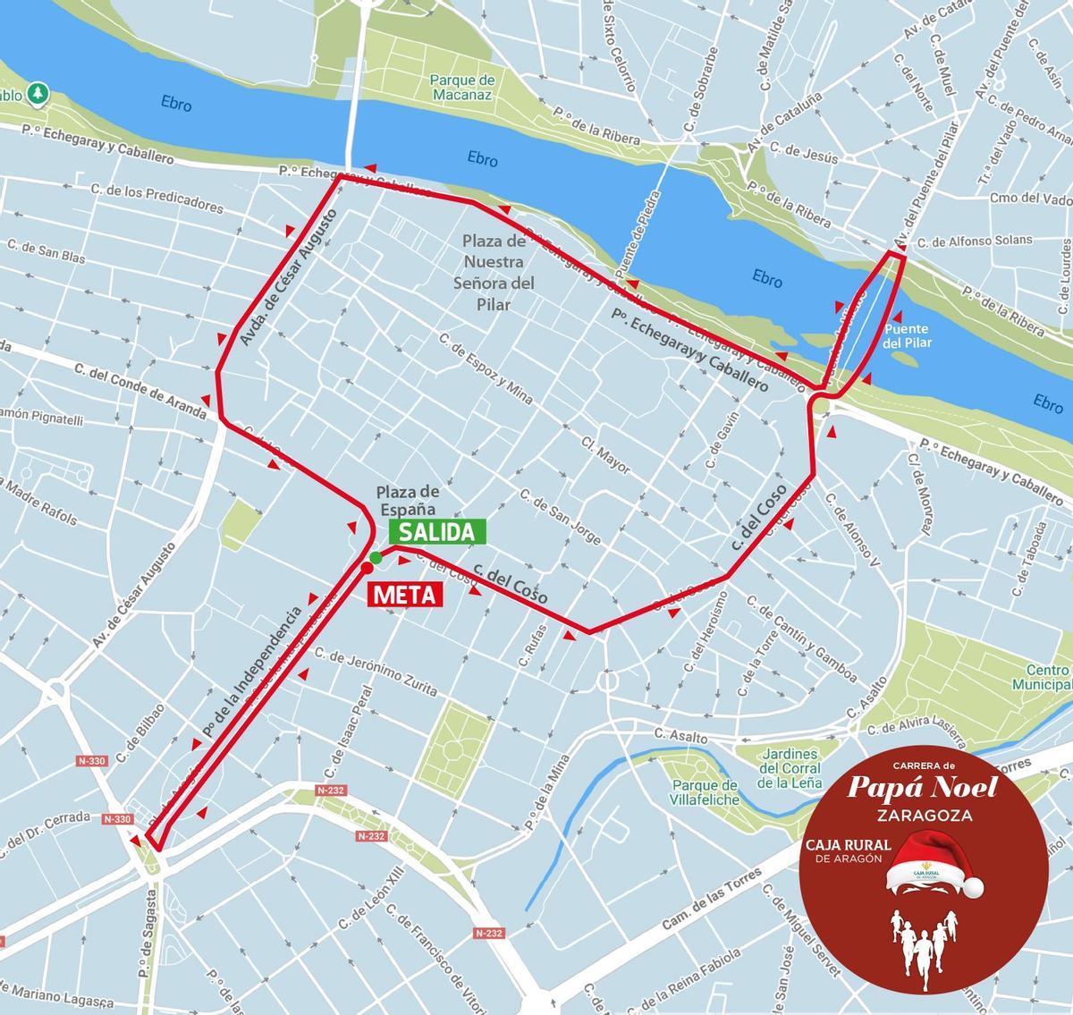 Recorrido de la carrera de Papá Noel en Zaragoza