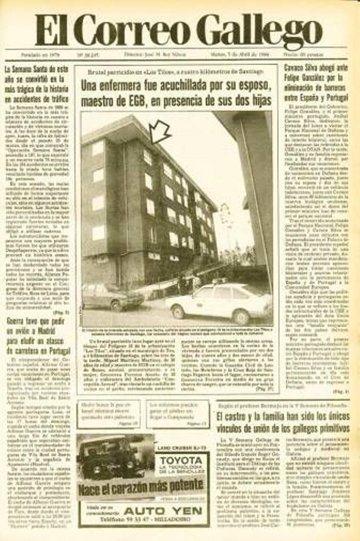 Portada de El Correo Gallego recogiendo el brutal asesinato.