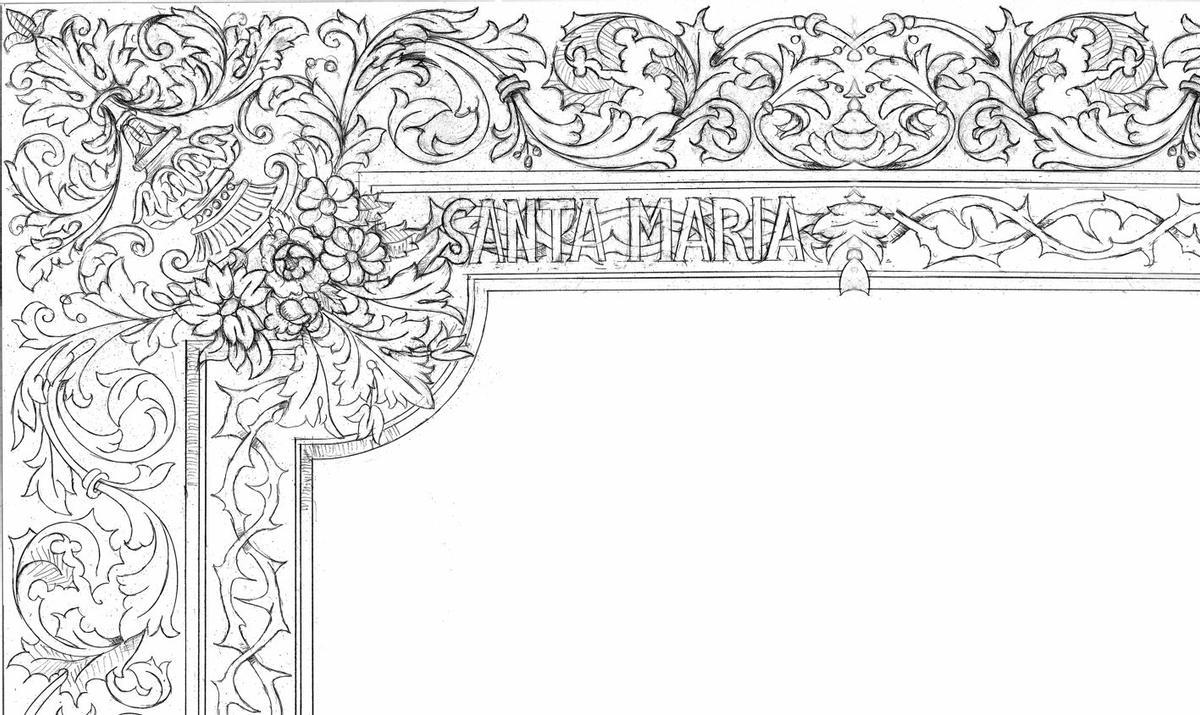 Diseño de una de las esquinas del techo de palio de la Virgen del Mayor Dolor en su Soledad, obra de Antonio Rodríguez.