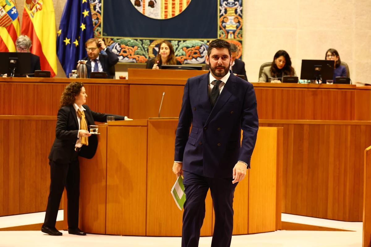 El líder de Vox en Aragón, Alejandro Nolasco, este miércoles en las Cortes.