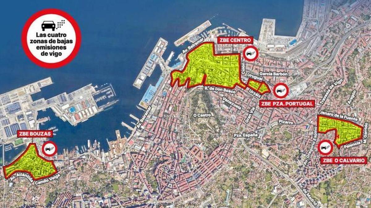 Las zonas de bajas emisiones que funcionarán en Vigo.