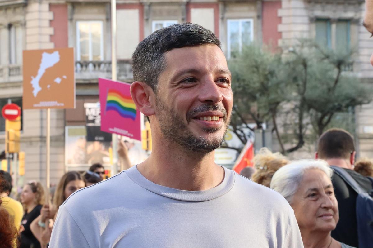 El diputat de la CUP, Xavier Pellicer, a la manifestació de l'esquerra independentista per la Diada