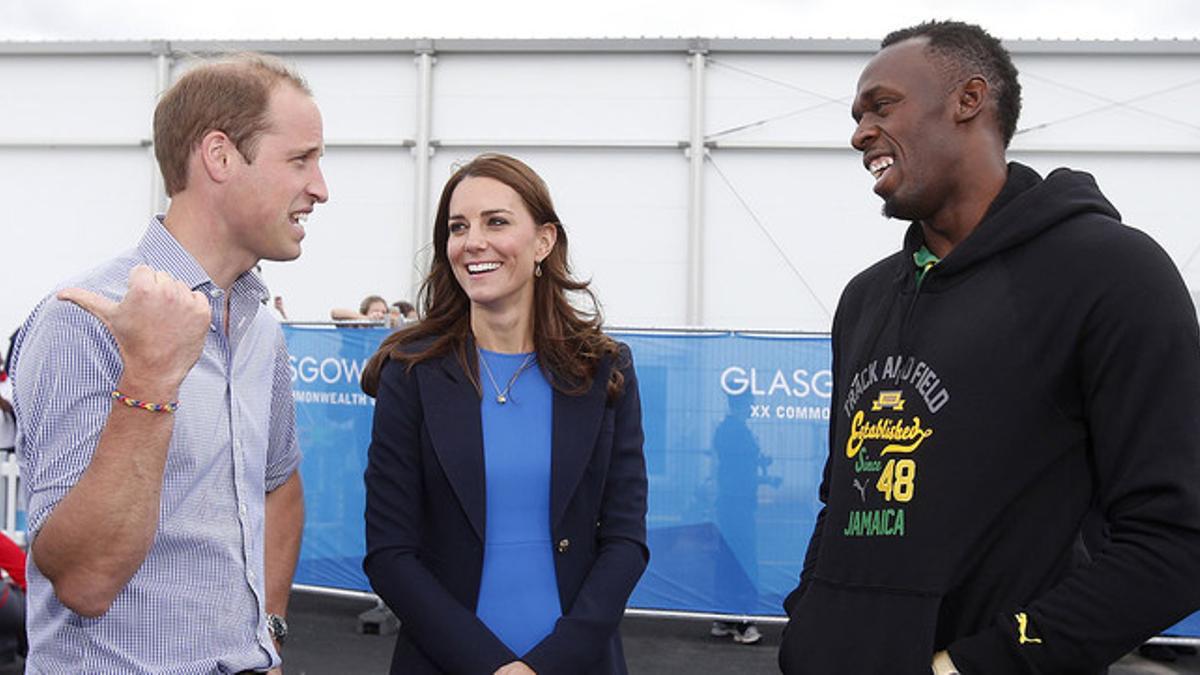 Usain Bolt, con los príncipes Guillermo y Catalina, en un acto en Glasgow