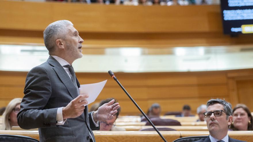 El ministro de Interior, Fernando Grande-Marlaska, interviene durante una sesión de control al Gobierno, en el Senado