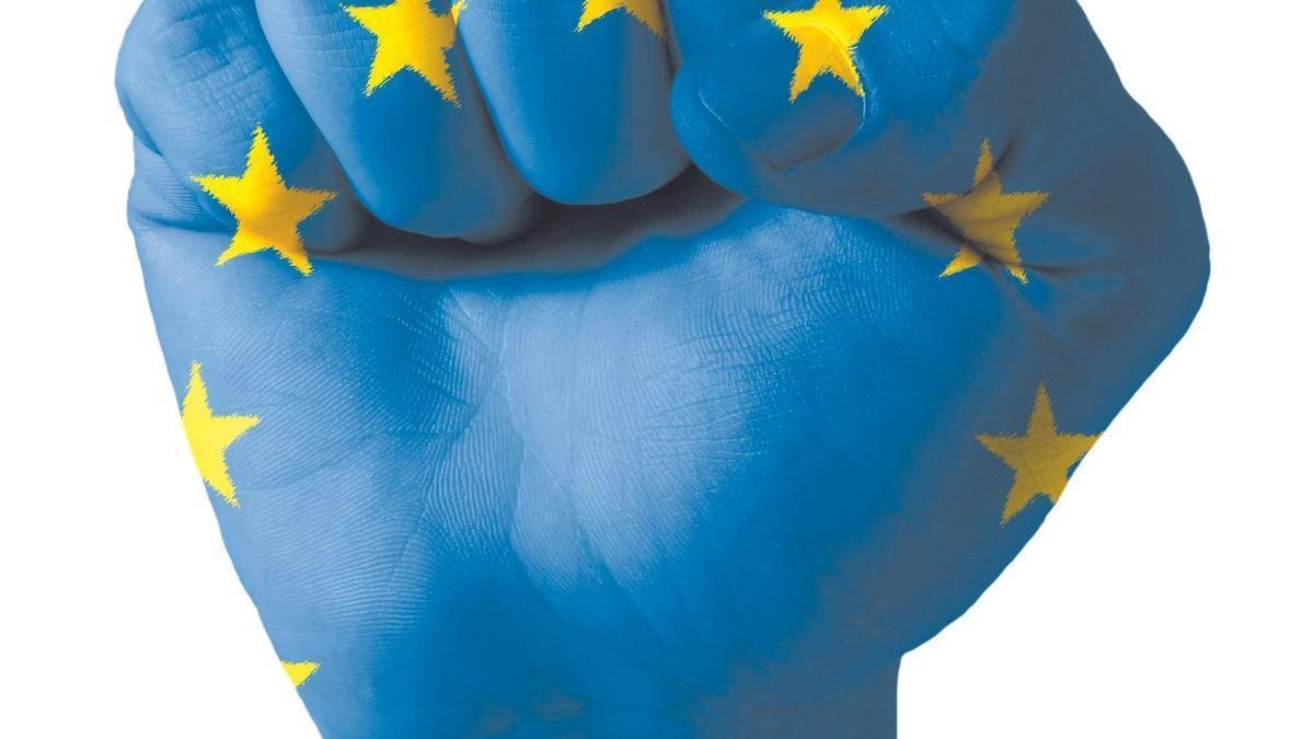 Fist painted in colors of europe flag