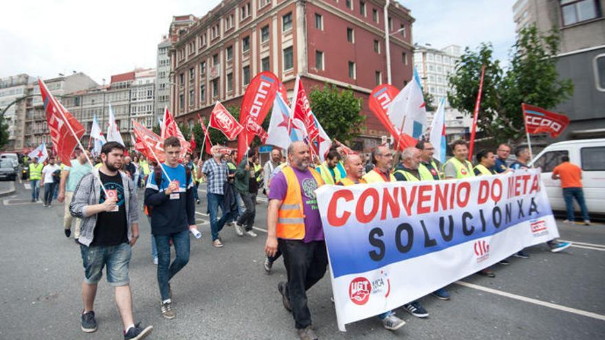 Protesta de trabajadores del metal en A Coruña en junio.