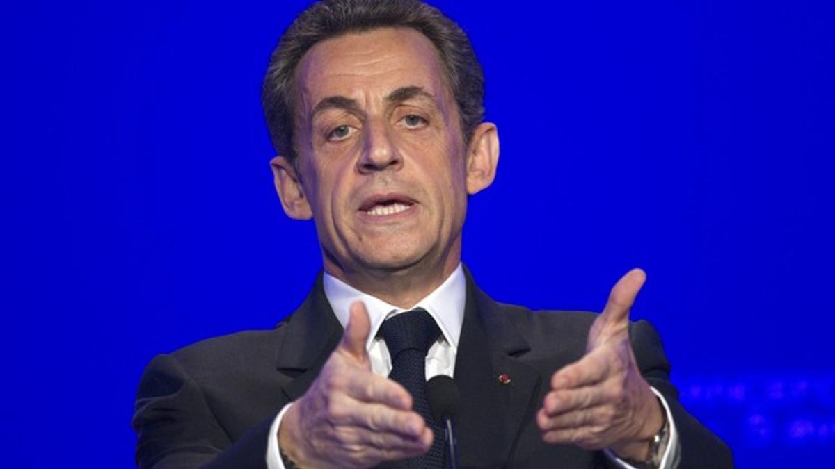 Nicolas Sarkozy, el miércoles en París, durante la rueda de prensa en la que presentó su programa electoral.