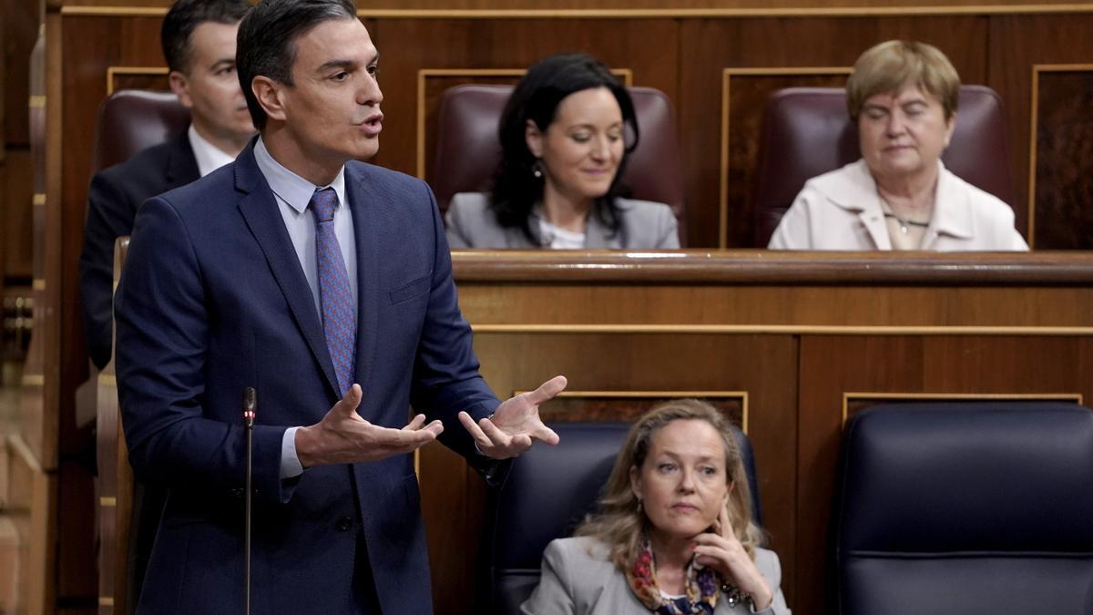 Pedro Sánchez durante una sesión de control al Gobierno en el Congreso de los Diputados