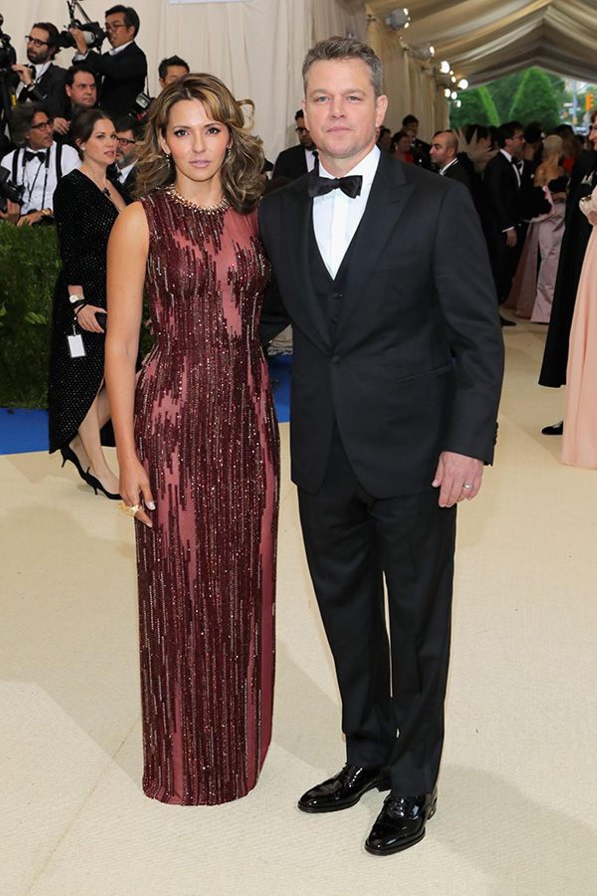 Luciana Barroso y Matt Damon en la Gala Met