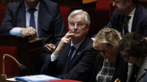 El primer ministro francés, Michel Barnier, durante el debate de la moción de censura, este martes en la Asamblea Nacional.