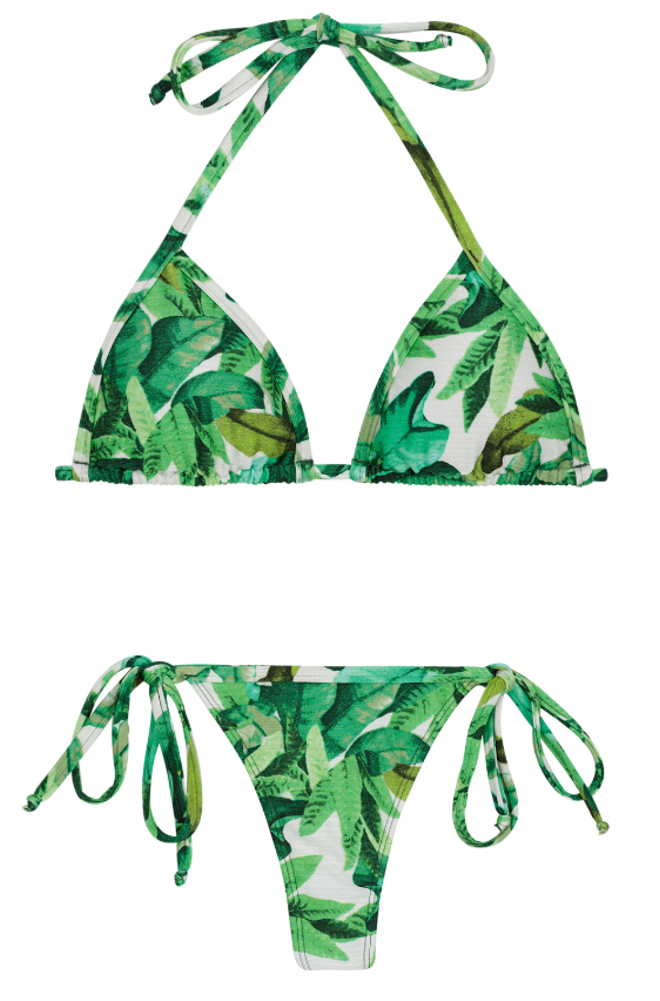 Bikini de estilo brasileño con estampado tropical en color verde de la firma Brazilian Bikini Shop que ha llevado Marta Hazas