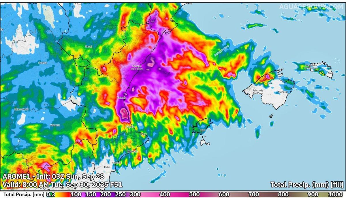 El grueso de las lluvias acumuladas hasta el martes según Aemet