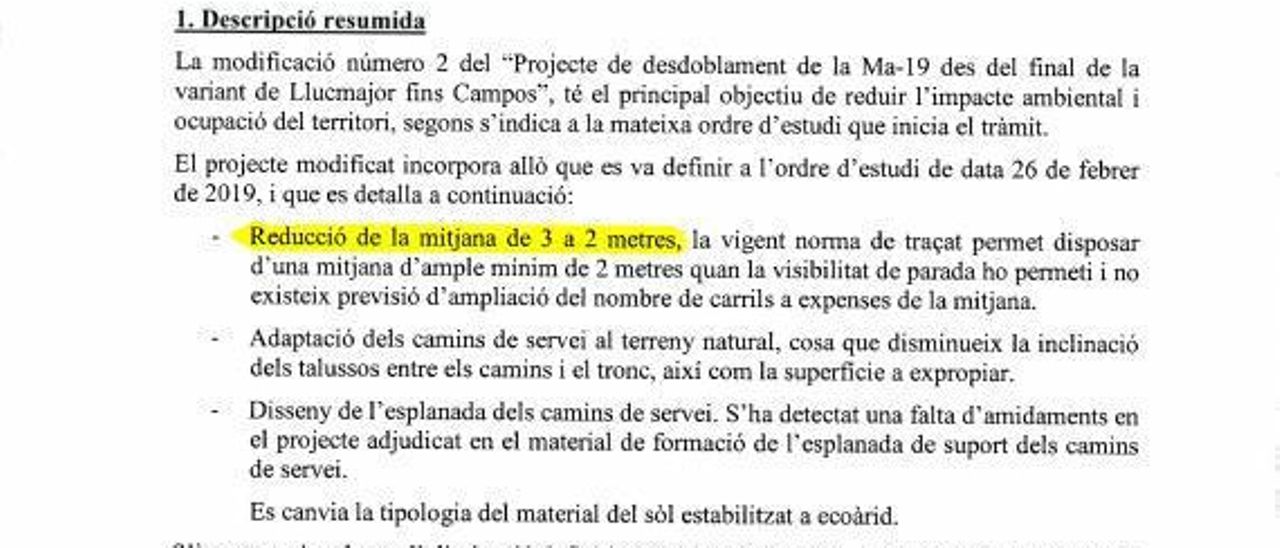 Anuncio del Consell de reducción de 9 metros de la vía en 2018.