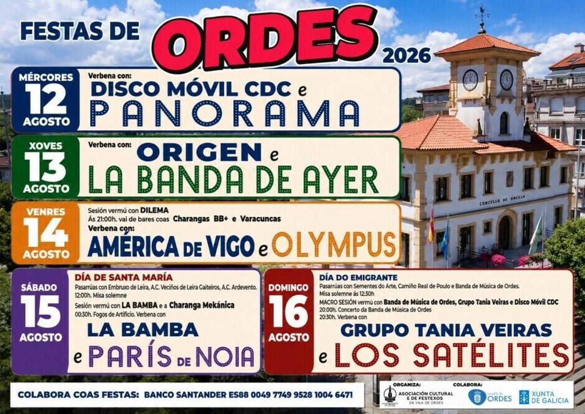 Cartel de las fiestas patronales de Ordes de 2026.