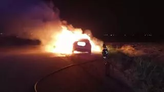 Un incendio calcina un turismo en un camino asfaltado de Zamora