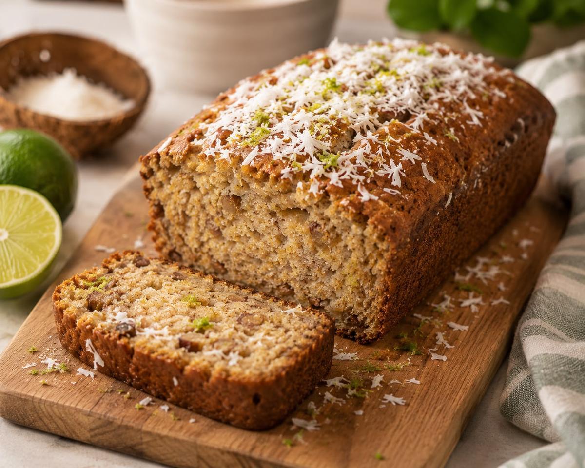 Banana bread de verano con coco y lima
