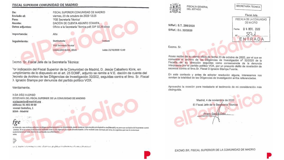 Dos de los documentos de la Fiscalía.