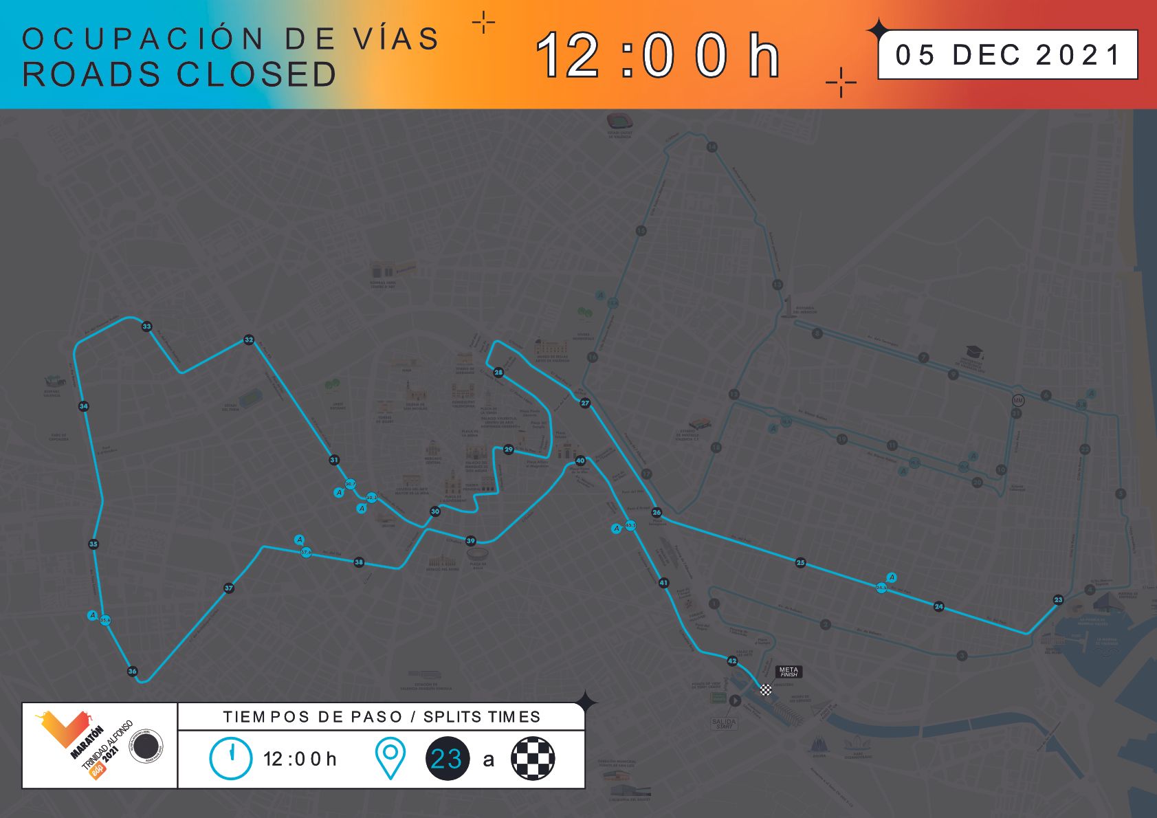 Calles cortadas a las 12 por la Maratón València.