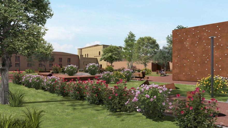 Infografía de la zona ajardinada de la rosaleda junto al Parador Nacional de Turismo Fernando II.