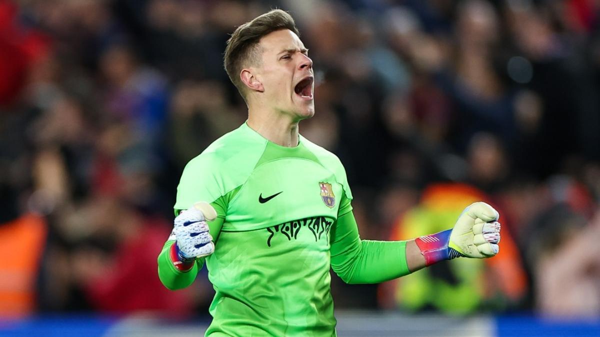 Ter Stegen celebra el gol de Kessie contra el Madrid