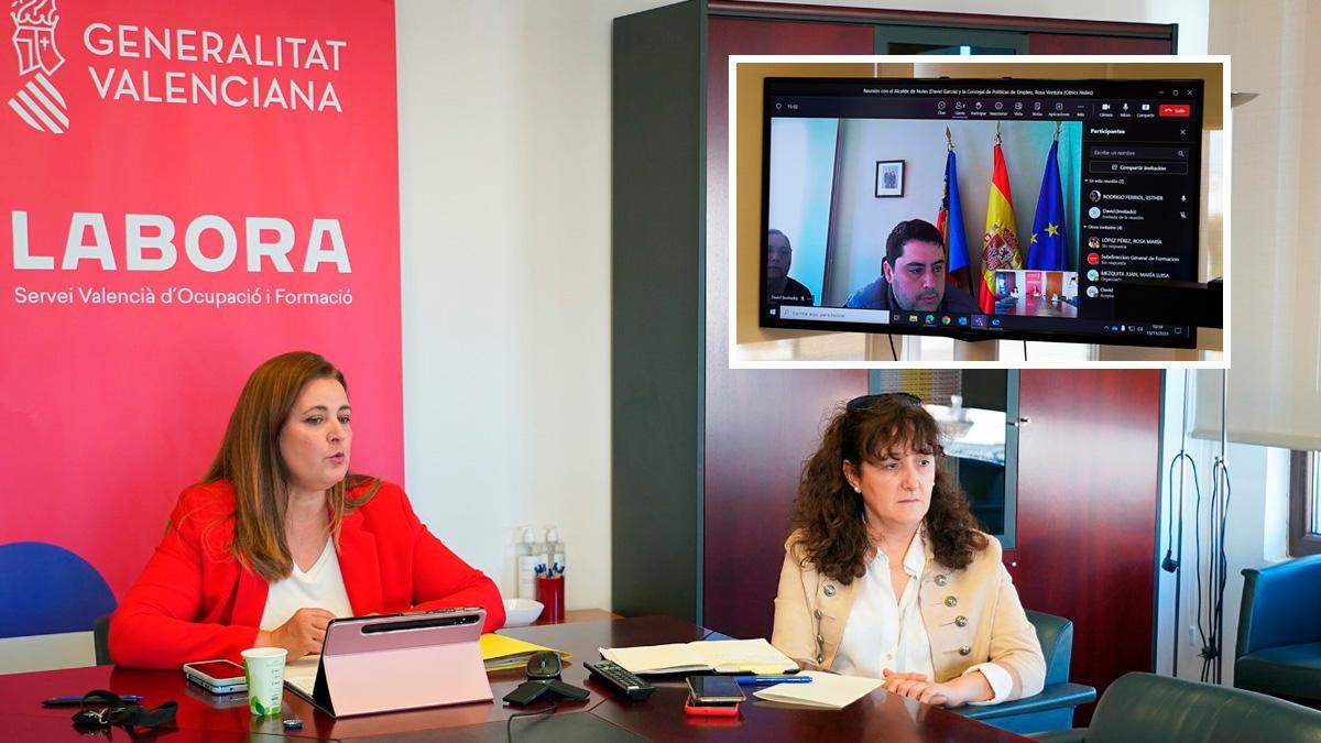 La directora general de Planificación y Servicios de Labora en la reunión virtual con el alcalde de Nules sobre Cítrics.