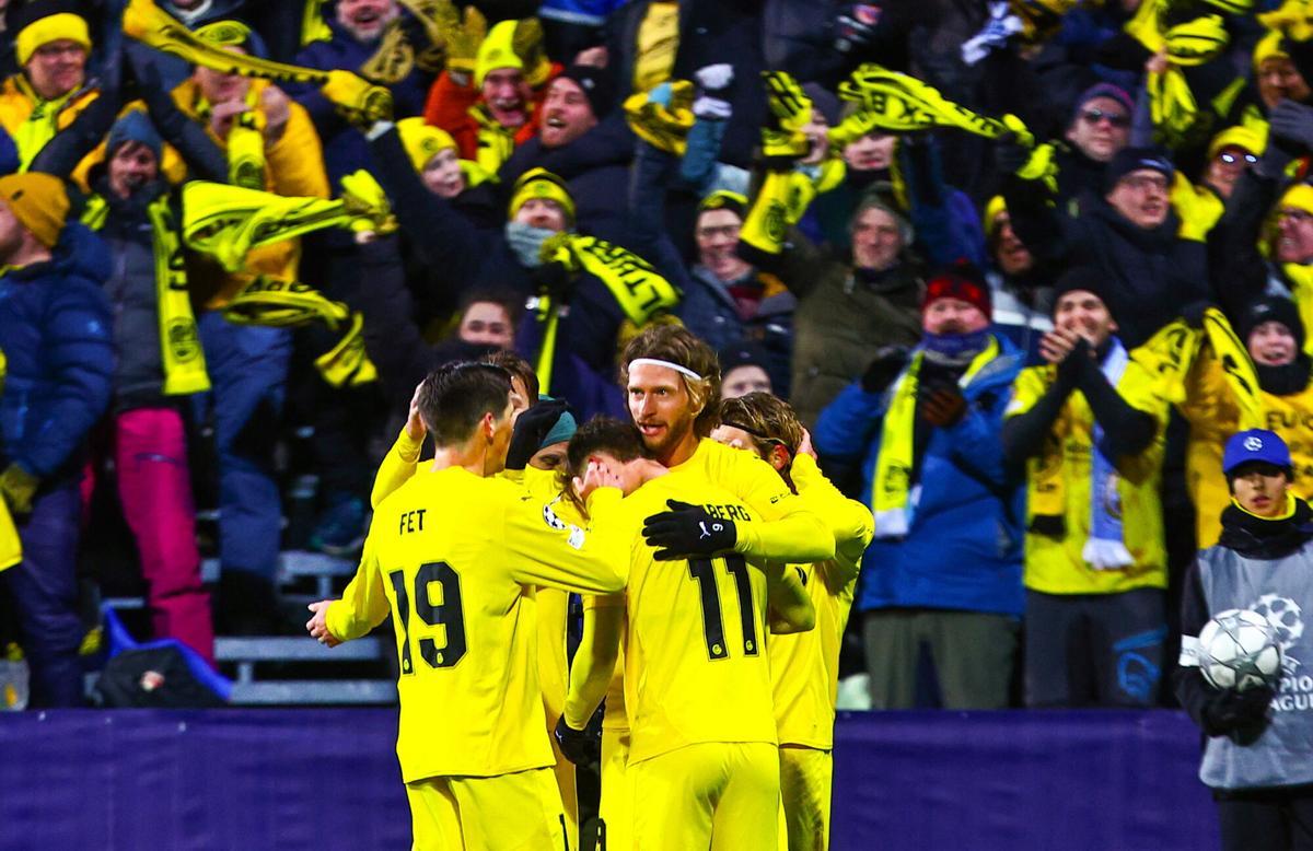 Bodo (Norway), 20/01/2026.- Bodo/Glimt's Kasper Hogh celebrates scoring in the UEFA Champions League soccer match between Bodo/Glimt and Manchester City at Aspmyra Stadium in Bodo, Norway, 20 January 2026. (Liga de Campeones, Noruega) EFE/EPA/Mats Torbergsen NORWAY OUT. NORWAY OUT