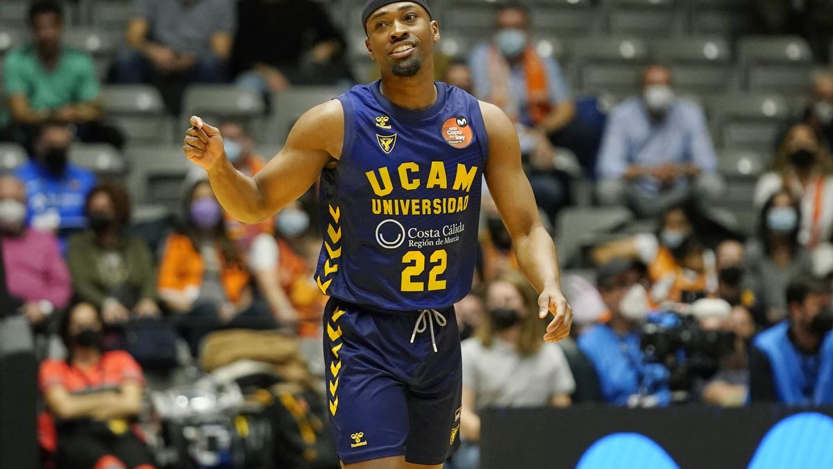 Isaiah Taylor, en el encuentro UCAM Mucia-Valencia Basket de la Copa del Rey