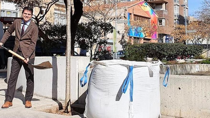 L&#039;alcalde Marc Castells plantant un dels nous arbres