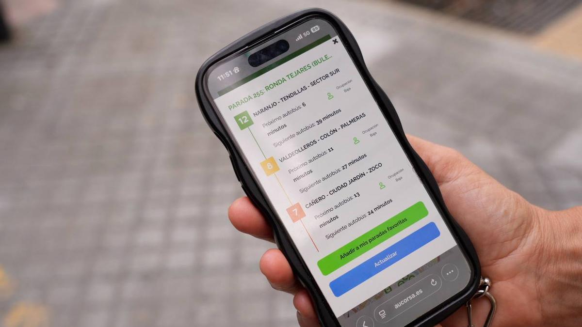 Visualización en la app del nivel de ocupación de los autobuses.