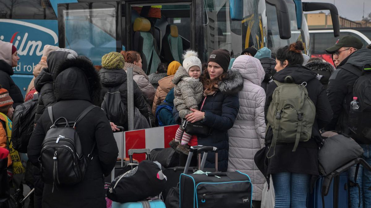 Evacuación de refugiados ucranianos en Przemysl, en Polonia.