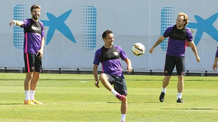 Xavi Hernández, durante uno desus últimos entrenamientos con el Barcelona. // Efe
