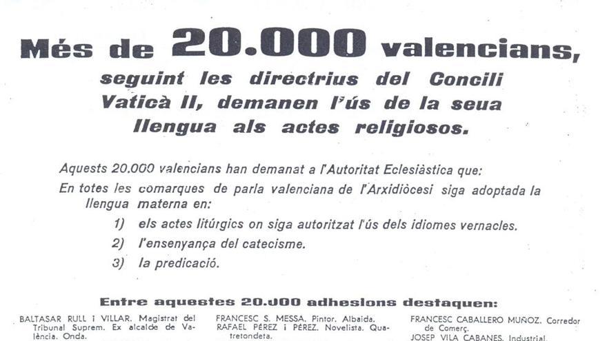 Més de 20000 valencians demanen l´ús de la llengua als actes religiosos