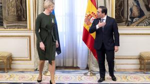 El ministro de Exteriores, José Manuel Albares, este viernes en Madrid, con su homóloga estonia, Eva-Maria Liimets. 