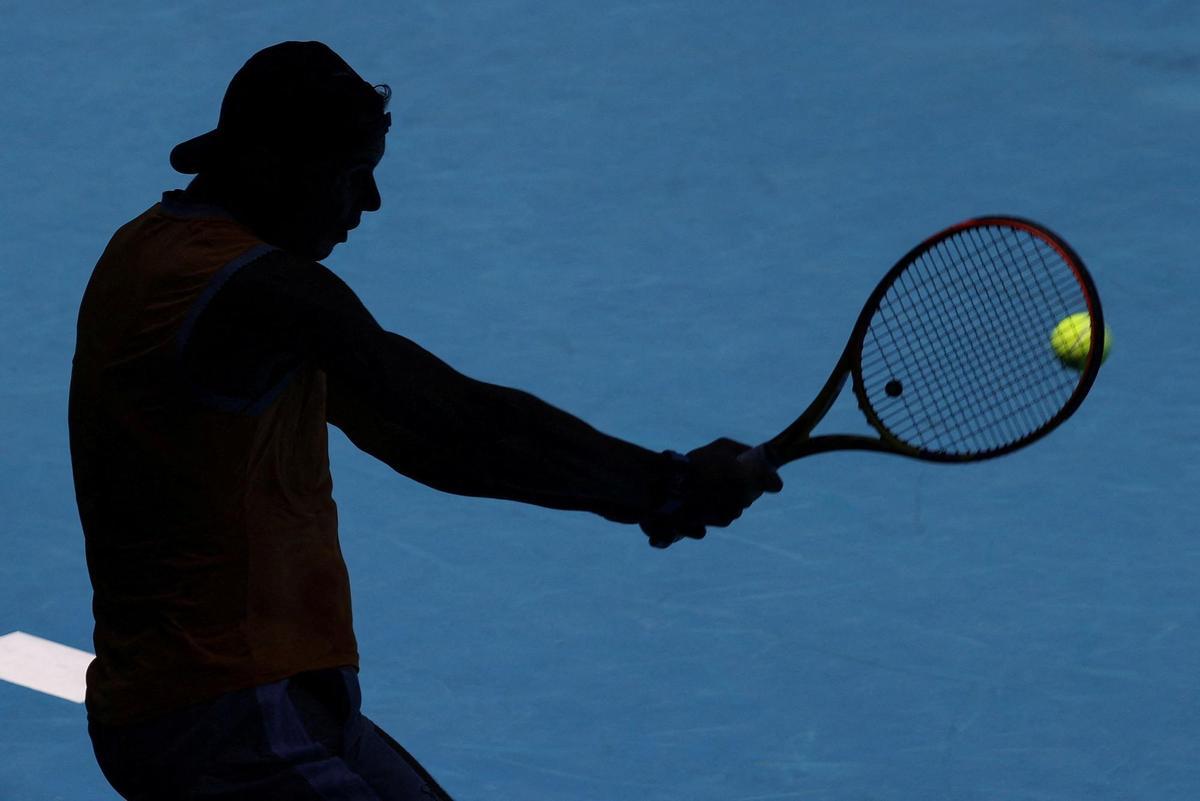 Spains Rafael Nadal practices at Melbourne Park in Melbourne