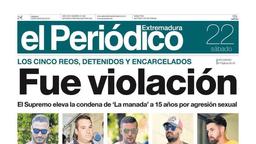 Esta es la portada de EL PERIÓDICO EXTREMADURA correspondiente al día 22 de junio del 2019