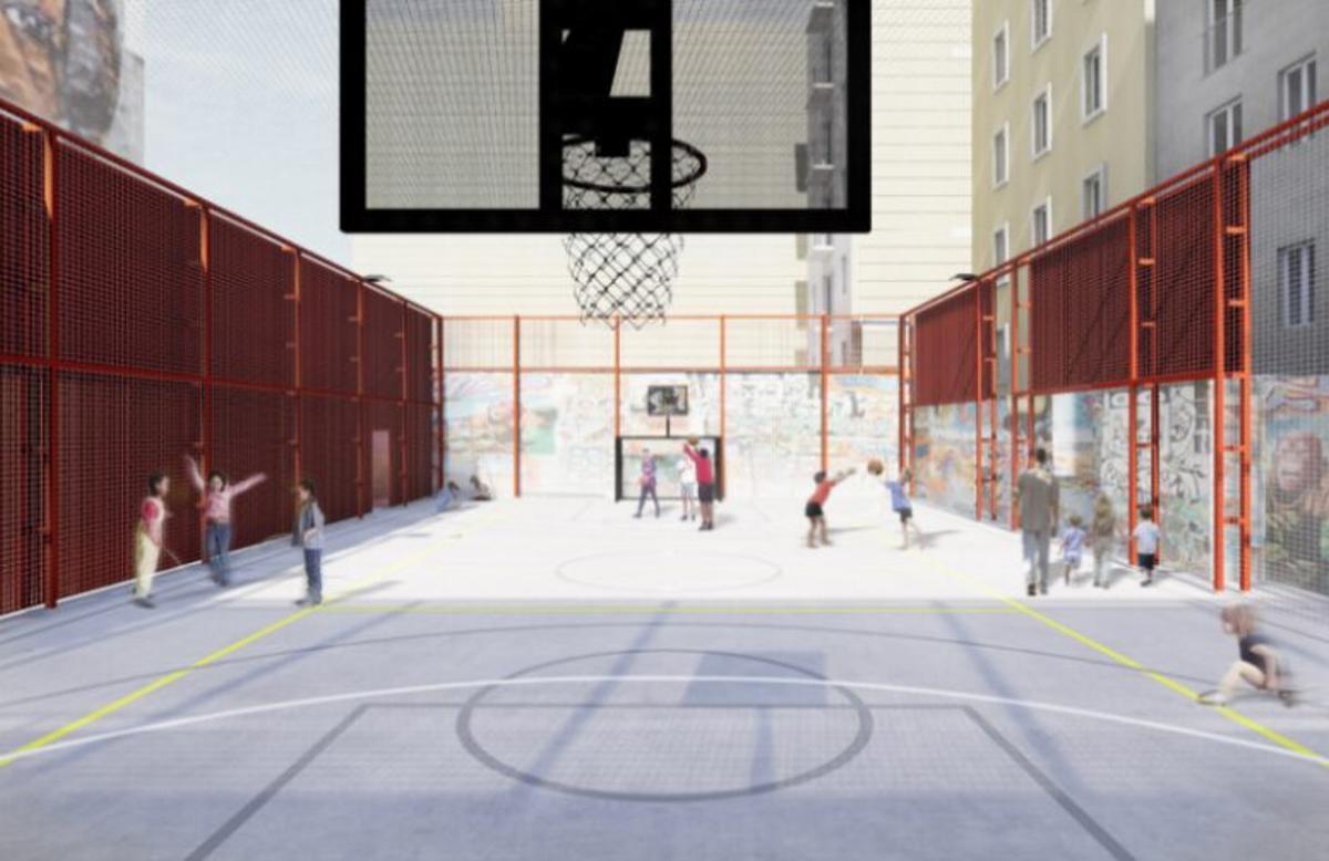 Render de la futura pista polideportiva en la calle Sant Bartomeu