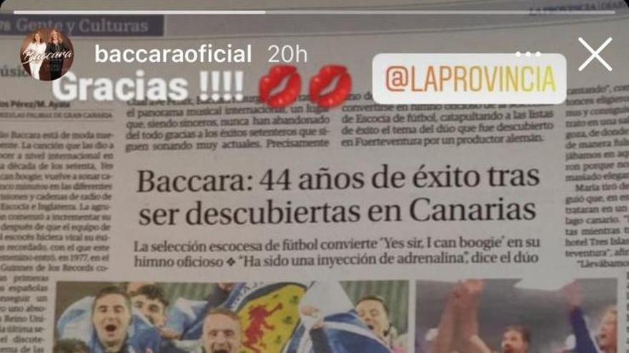 Baccara se hace eco en sus redes del reportaje de La Provincia