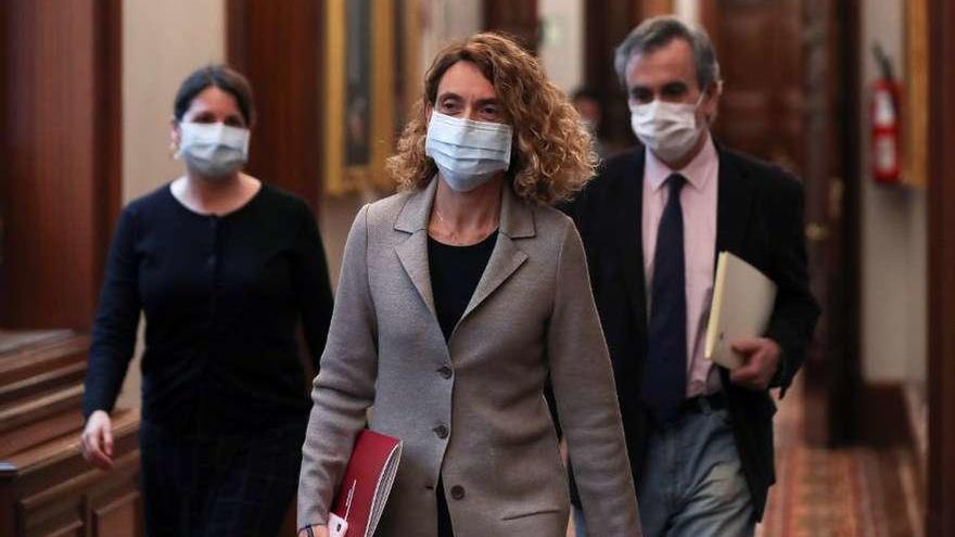 La presidenta del Congreso, Meritxell Batet, a su llegada a la Junta de Portavoces, ayer, en el Congreso. // Efe