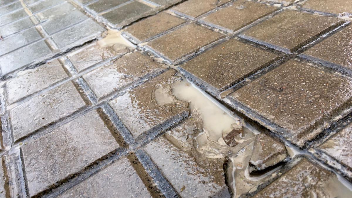 Charco en el que puede apreciarse la lluvia de fango por la entrada de polvo sahariano