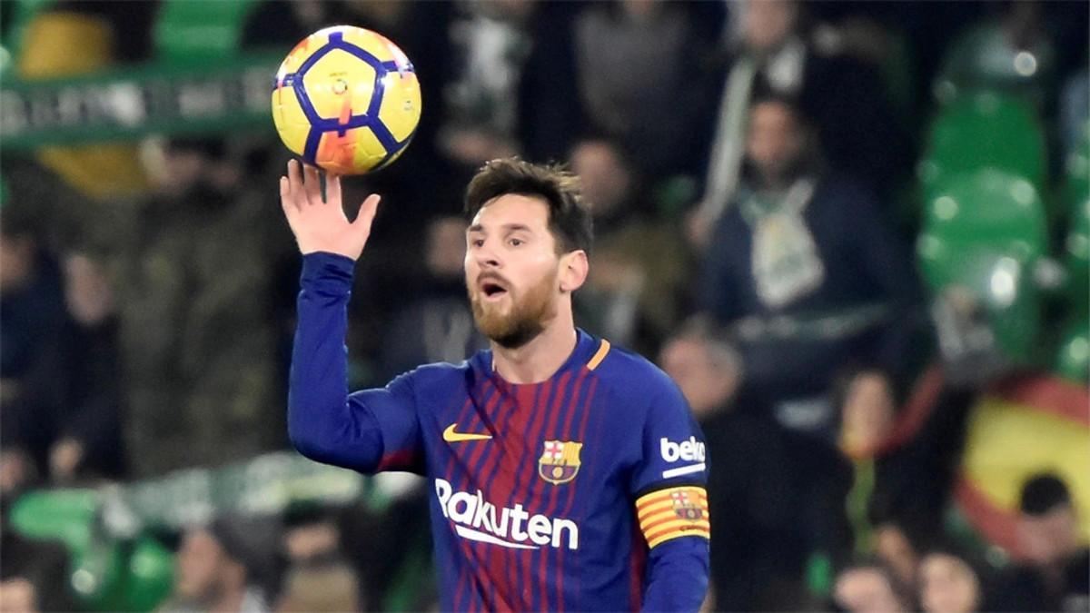 Leo Messi al final del Betis-Barça de la Liga Santander 2017/18