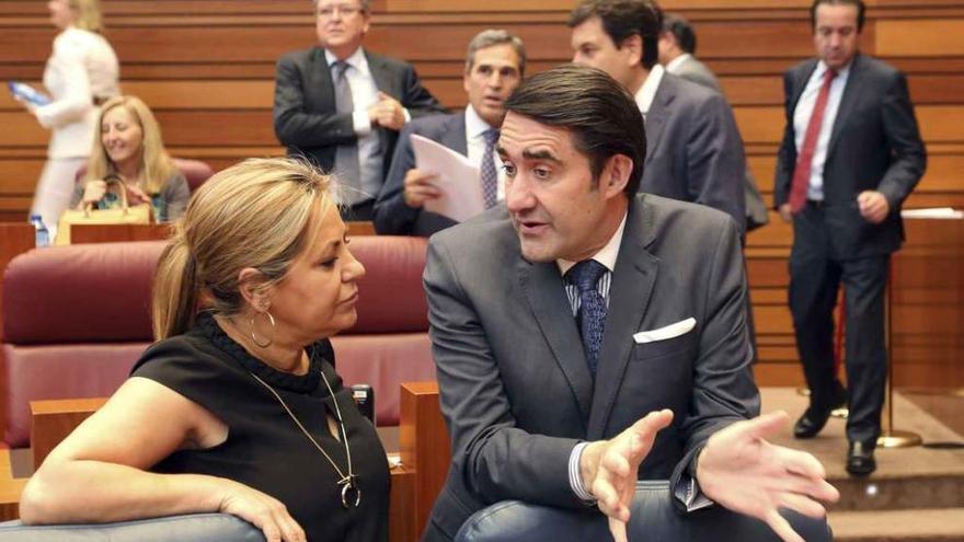 Suárez-Quiñones y la vicepresidenta Rosa Valdeón, ayer en las Cortes.