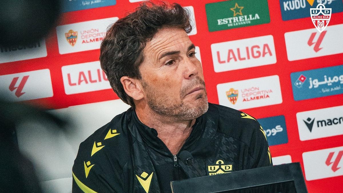 Rubi, durante su rueda de prensa previa al Almería-Córdoba CF de este viernes.