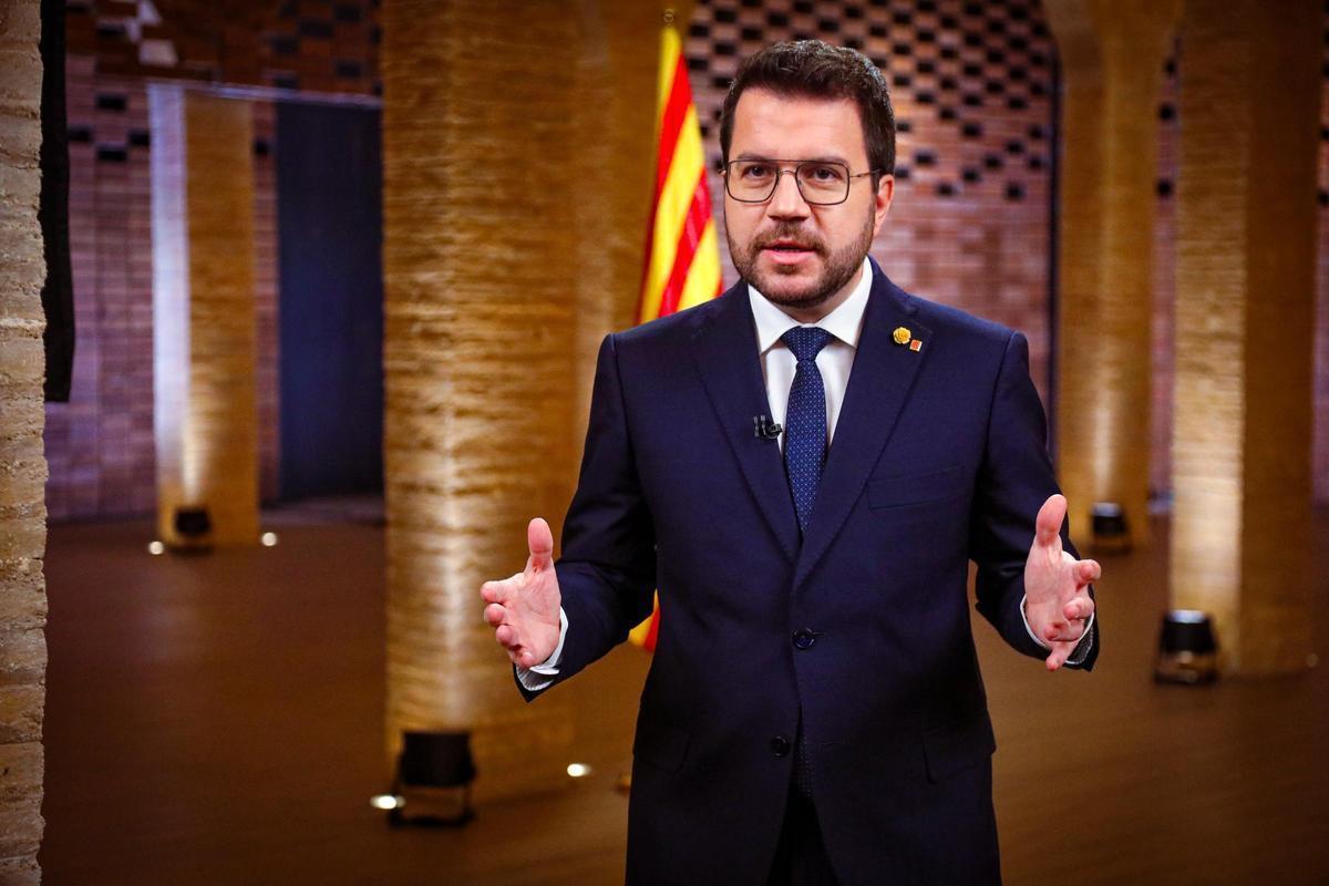 El president de la Generalitat, Pere Aragonès, en su discurso de Sant Esteve.