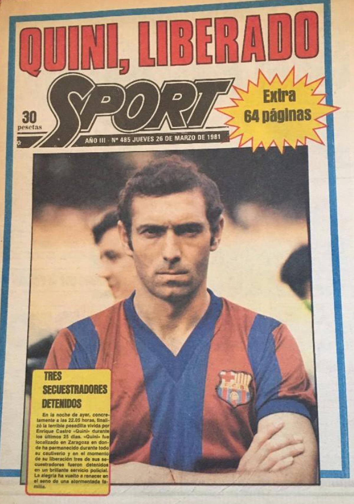 La portada de SPORT con la noticia de la liberación Enrique Castro 'Quini'