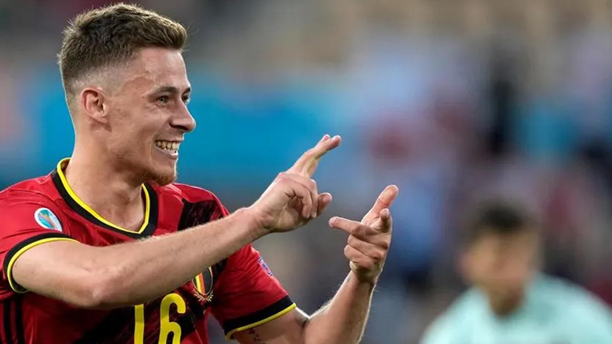 Thorgan Hazard, celebrando un gol con Bélgica